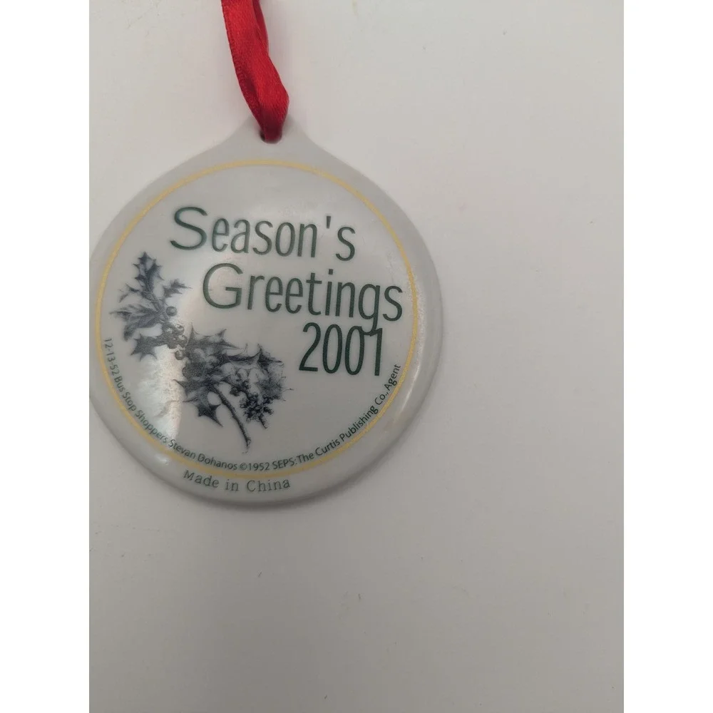 Vintage‎ 2001 Ceramic Christmas Ornament Bus Stop Shoppers Stevan Dohanos 3